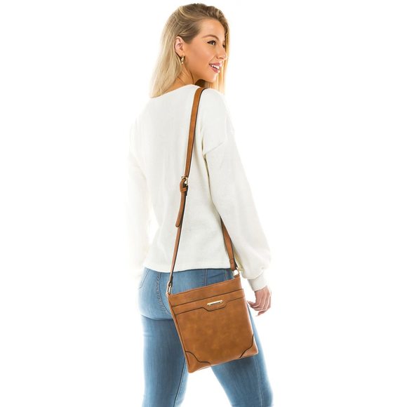 Medium Size Solid Modern Classic Crossbody Bag With Gold Plate Dark :'D - Picture 7 of 7